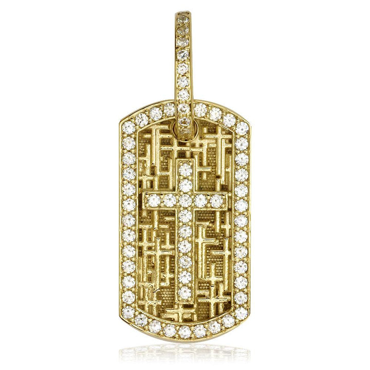 Diamond Cross Dog Tag Pendant with Scattered Cross Texture in 18K yellow gold