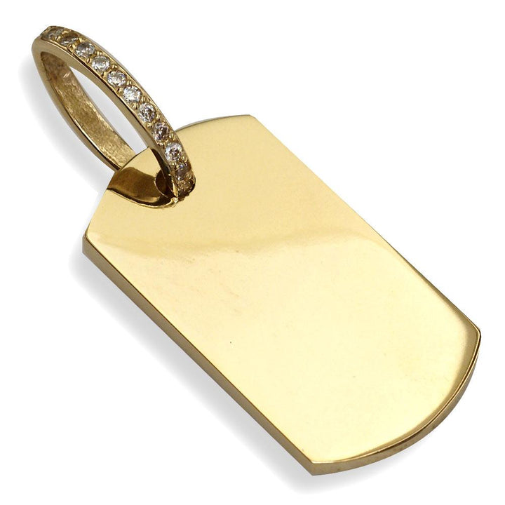 Diamond Cross Dog Tag Pendant with Scattered Cross Texture in 14K Yellow Gold