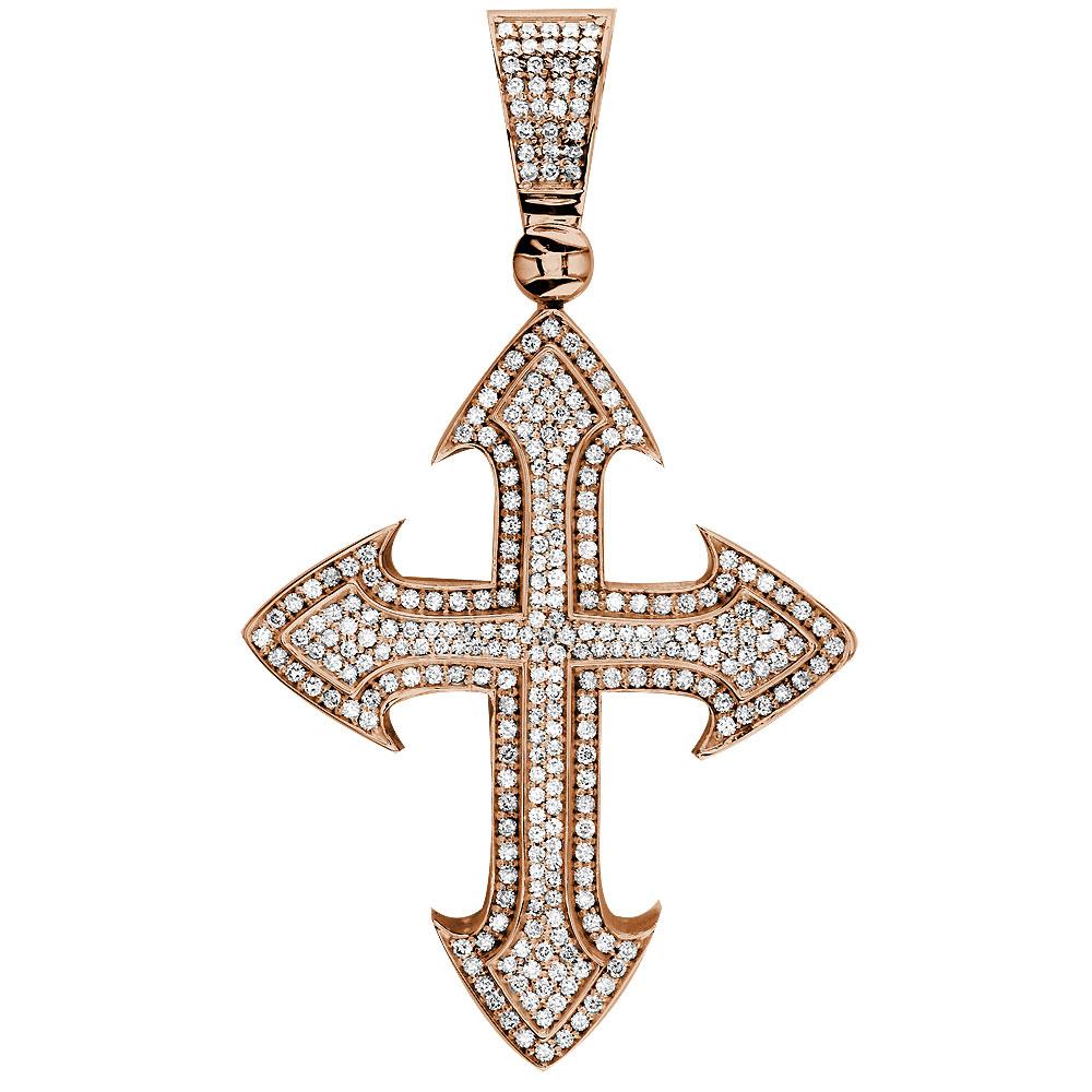 Huge Designer Diamond Cross Pendant, 4.00CT in 14K Pink, Rose Gold