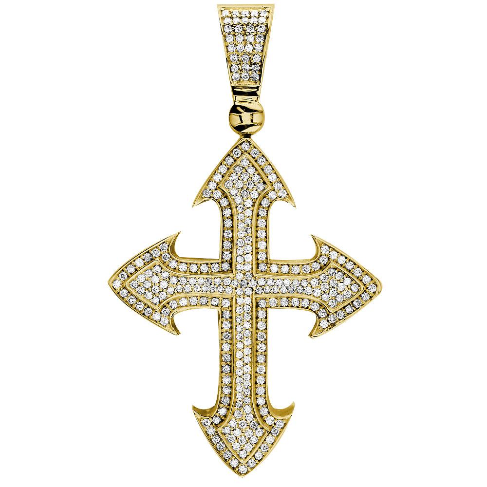 Huge Designer Diamond Cross Pendant, 4.00CT in 14K Yellow Gold