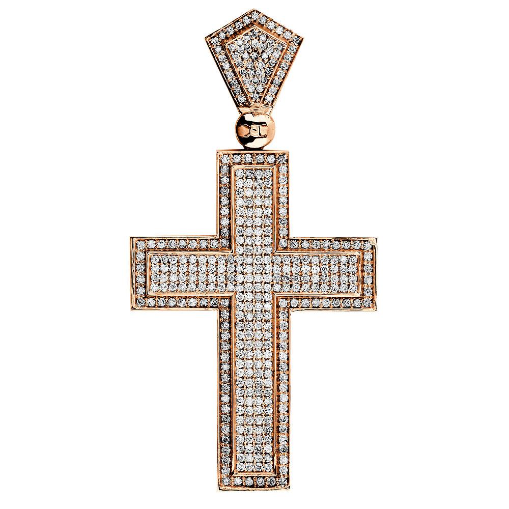 Huge Designer Diamond Cross Pendant, 4.12CT in 14K Pink, Rose Gold