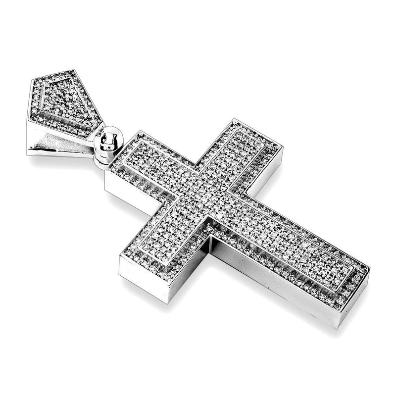 Huge Designer Diamond Cross Pendant, 4.12CT in 14K White Gold