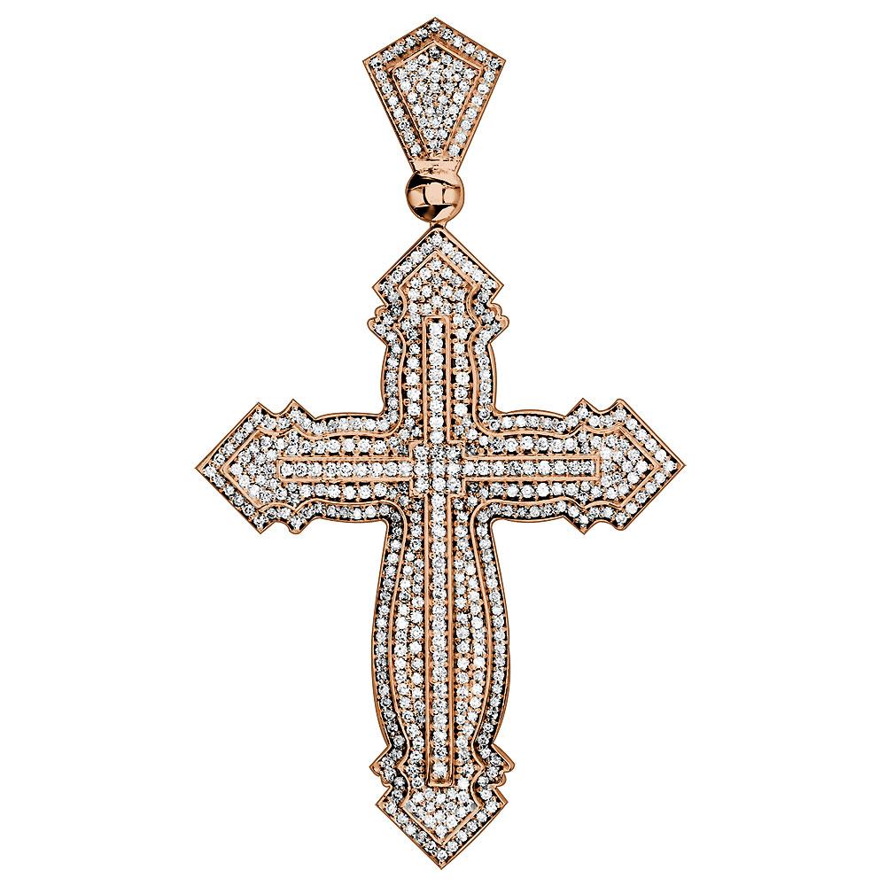 Huge Designer Diamond Cross Pendant, 4.89CT in 14K Pink, Rose Gold