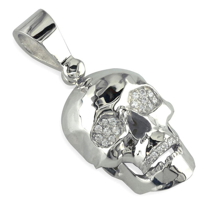 Large Skull Pendant with Cubic Zirconia in Sterling Silver