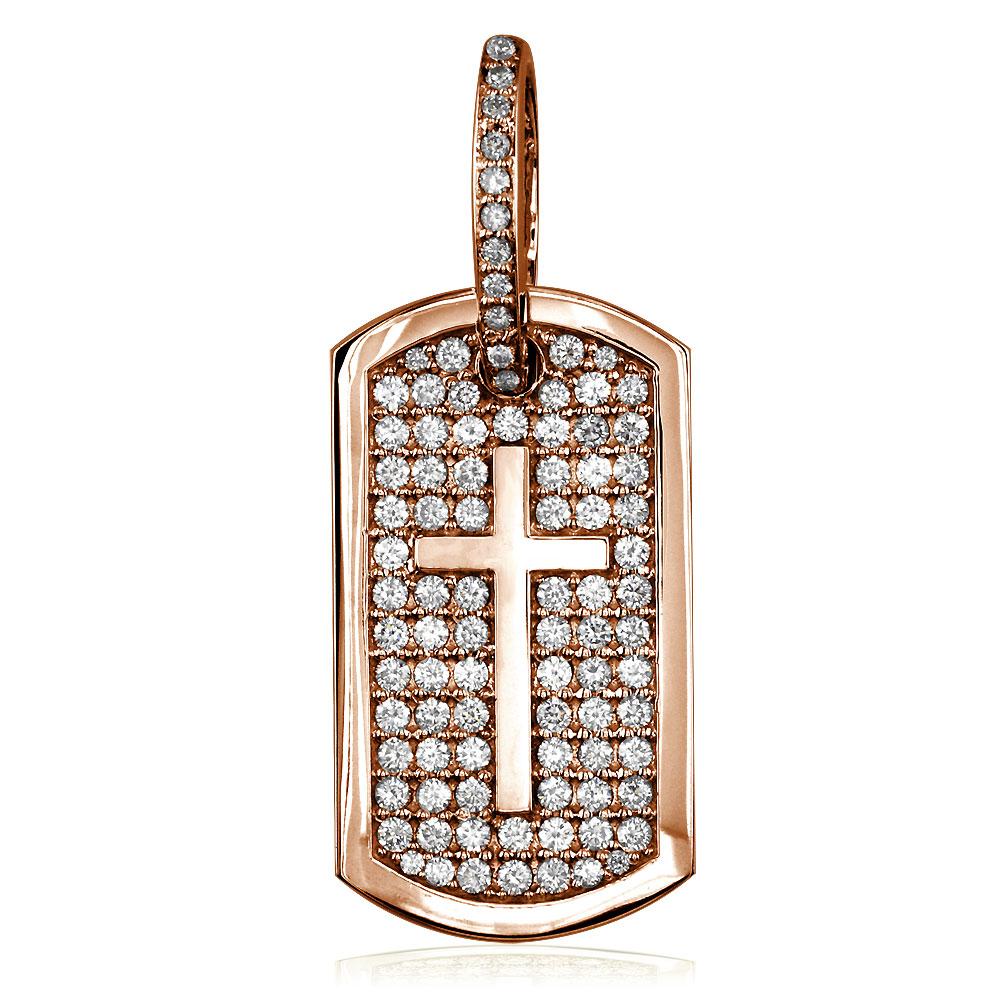 Diamond Dog Tag Pendant with Cross Symbol, 3.20CT in 18K Pink, Rose gold