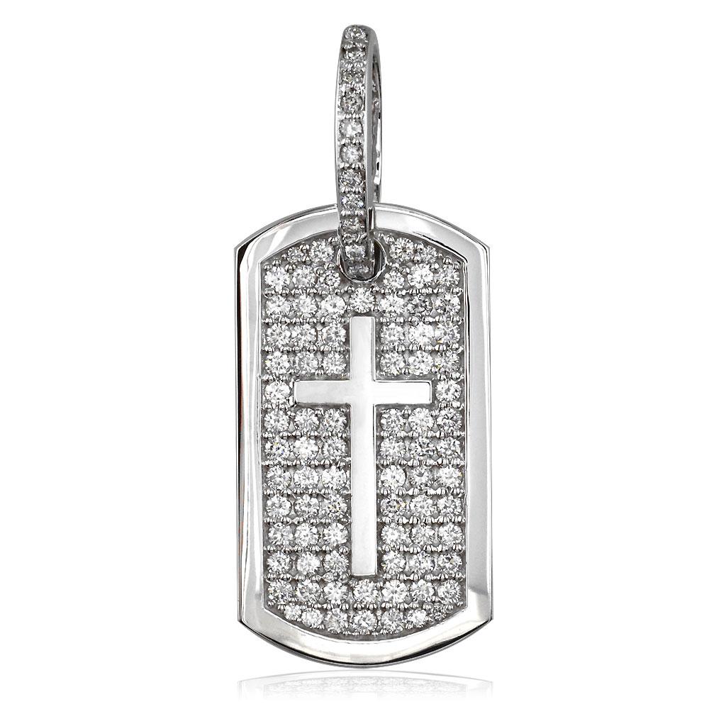 Cross Dog Tag Pendant with Cubic Zirconias in Sterling Silver