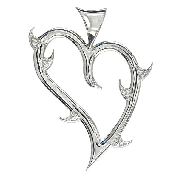 Large Diamond Guarded Love Heart Pendant in Sterling Silver