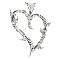 CZ Thorns, Large Guarded Love Heart Pendant with Cubic Zirconias in Sterling Silver