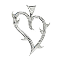 CZ Thorns, Medium Guarded Love Heart Pendant with Cubic Zirconias in Sterling Silver