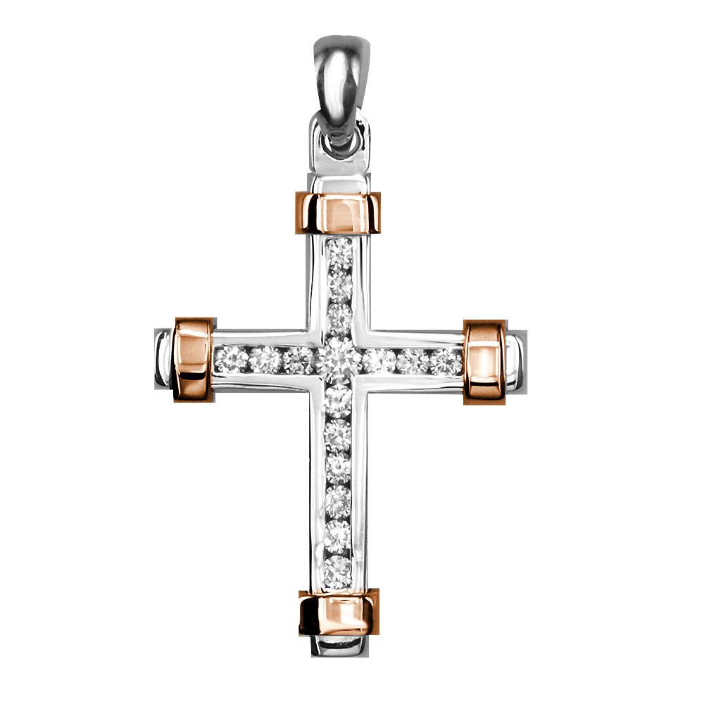 Large Two Tone Diamond Cross Pendant, 0.40CT in 18k White and Pink, Rose Gold