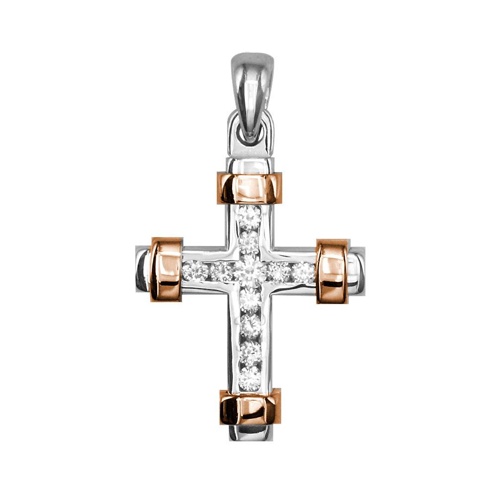 Small Two Tone Diamond Cross Pendant, 0.30CT in 14K White and Pink, Rose Gold