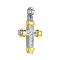 Small Two Tone Diamond Cross Pendant, 0.30CT in 14K White and Yellow Gold