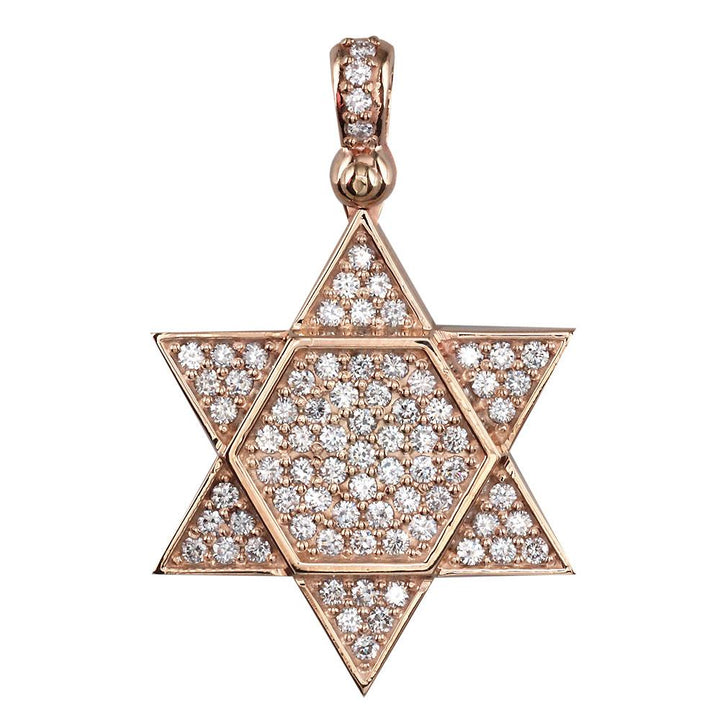 Large Diamond Star of David, Jewish Star Pendant, 2.05CT in 18K Pink, Rose Gold