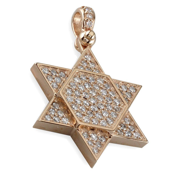 Large Diamond Star of David, Jewish Star Pendant, 2.05CT in 14K Pink, Rose Gold