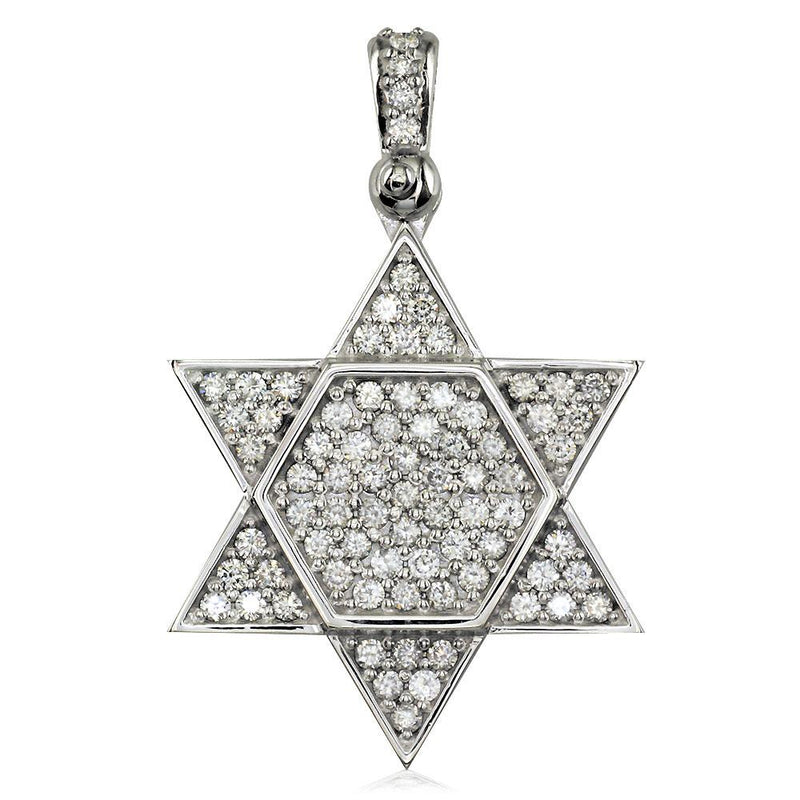 Large Diamond Star of David, Jewish Star Pendant, 2.05CT in 18K White gold
