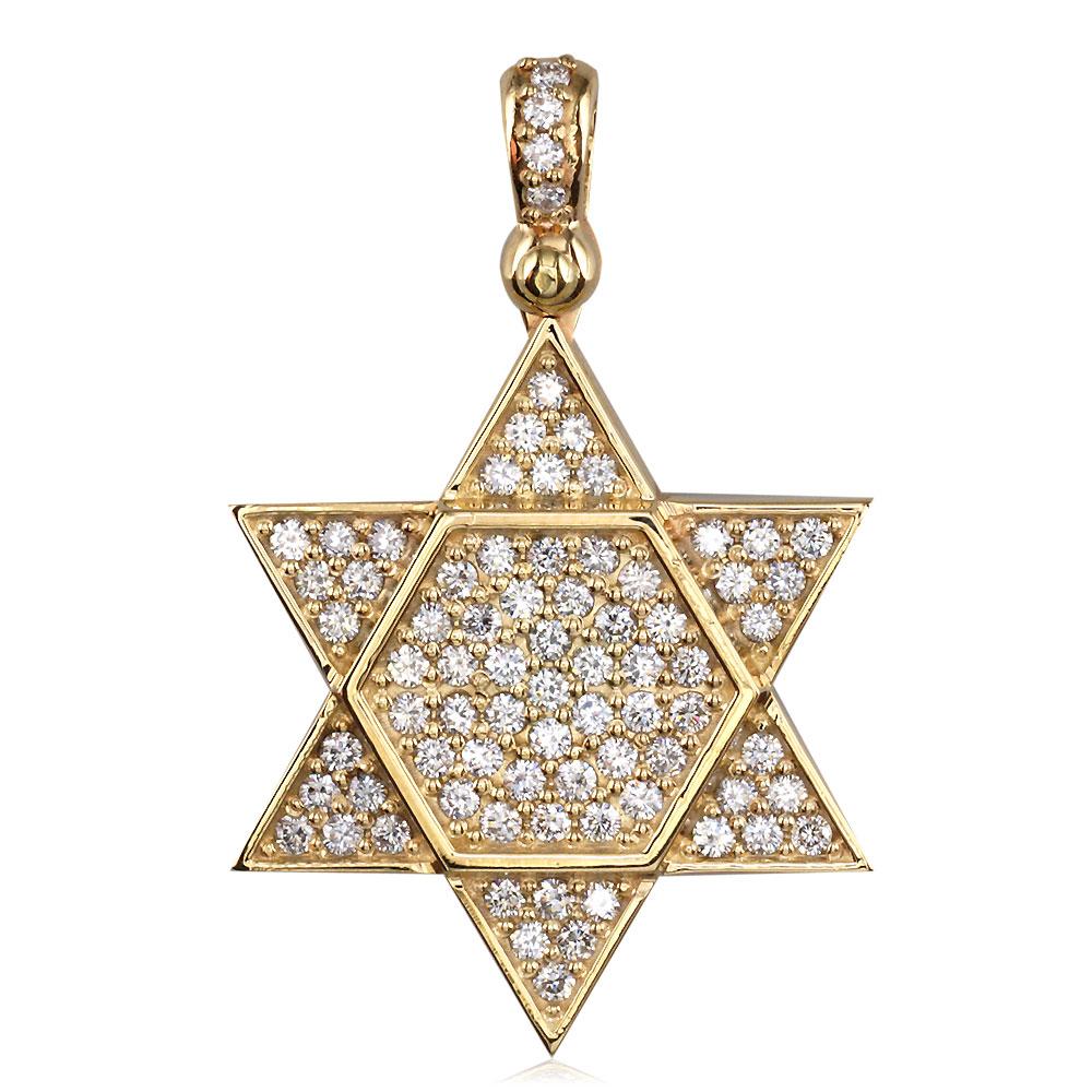 Large Diamond Star of David, Jewish Star Pendant, 2.05CT in 14K Yellow Gold
