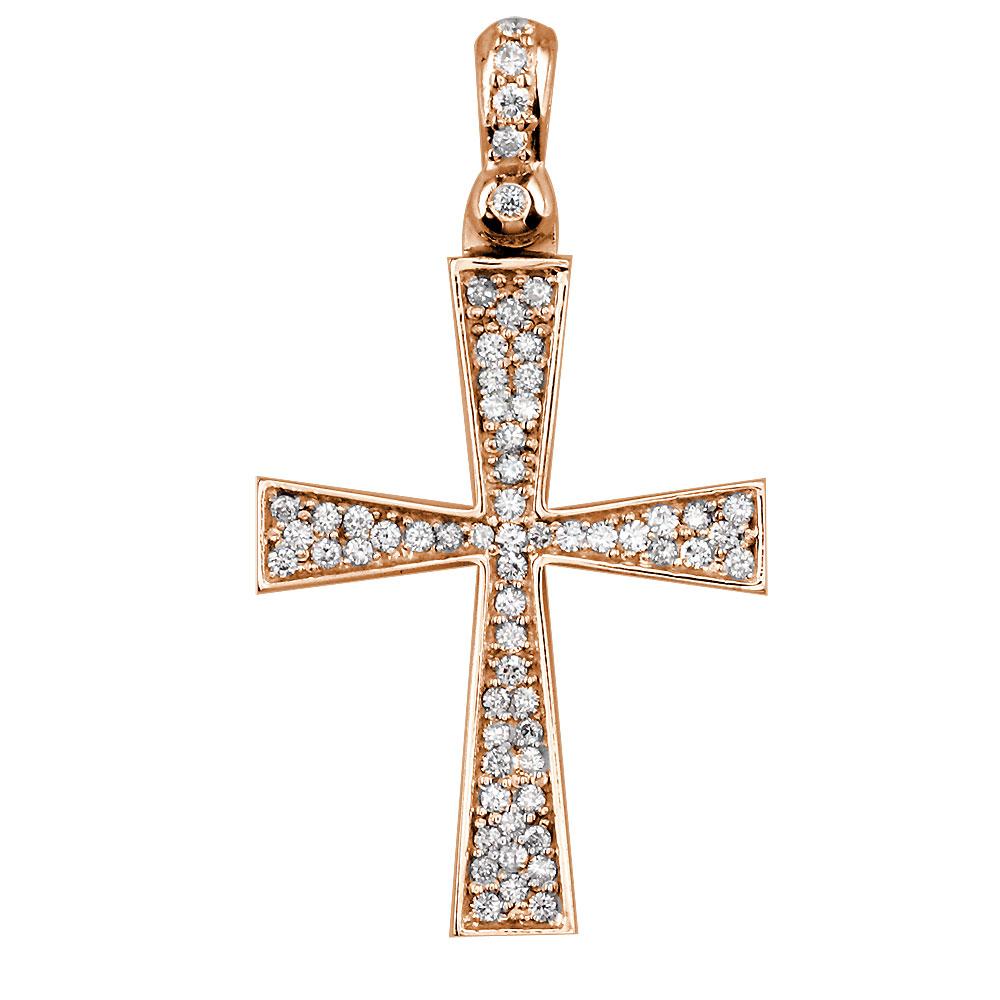 Diamond Cross Pendant, 0.75CT in 14K Pink, Rose Gold