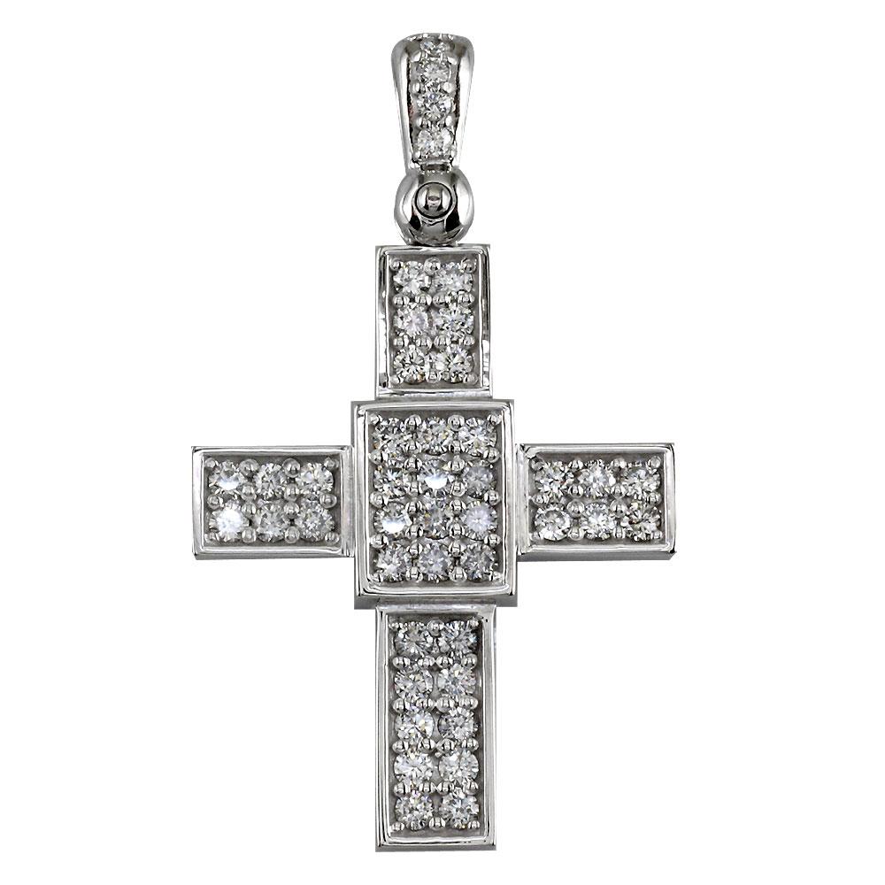 Smaller Size Diamond Cross Pendant, 1.65CT in 14K White Gold