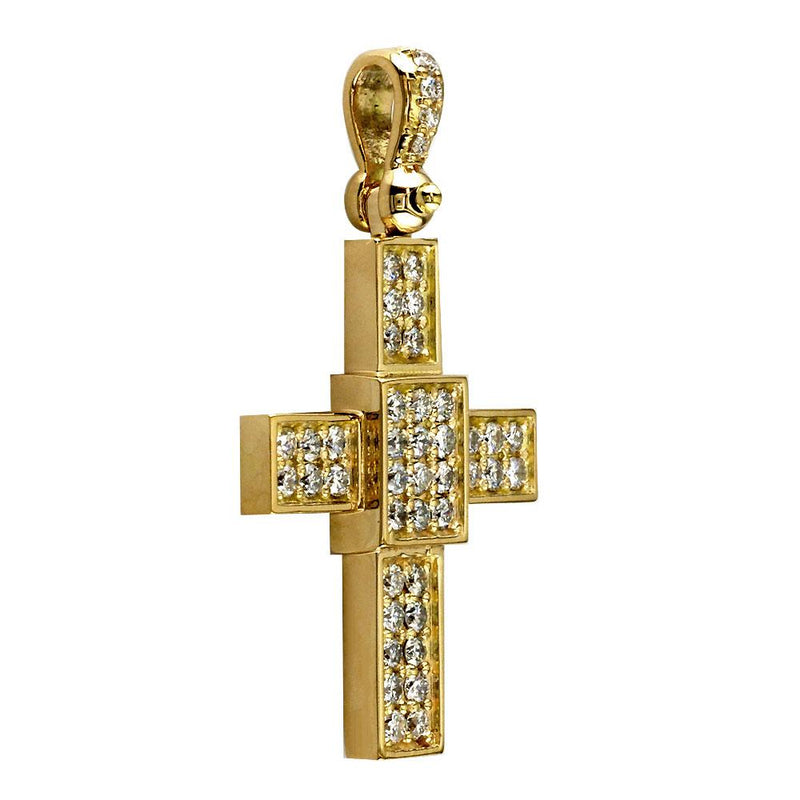 Smaller Size Diamond Cross Pendant, 1.65CT in 18K yellow gold