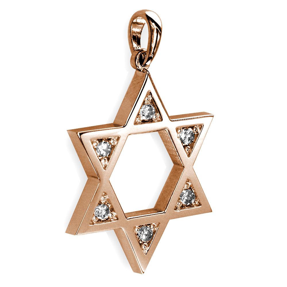 Open Diamond Star of David, Jewish Star Pendant, 0.30CT in 14K Pink, Rose Gold