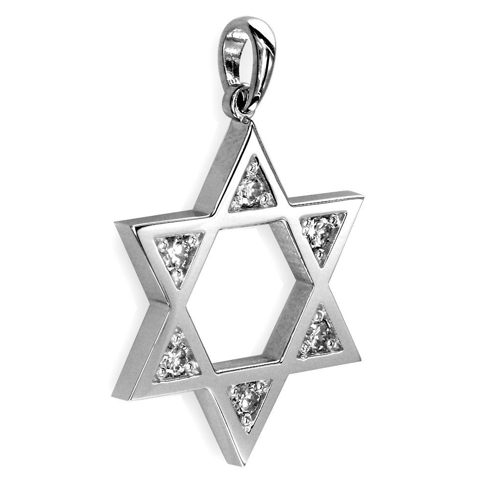 Open Diamond Star of David, Jewish Star Pendant, 0.30CT in 14K White Gold