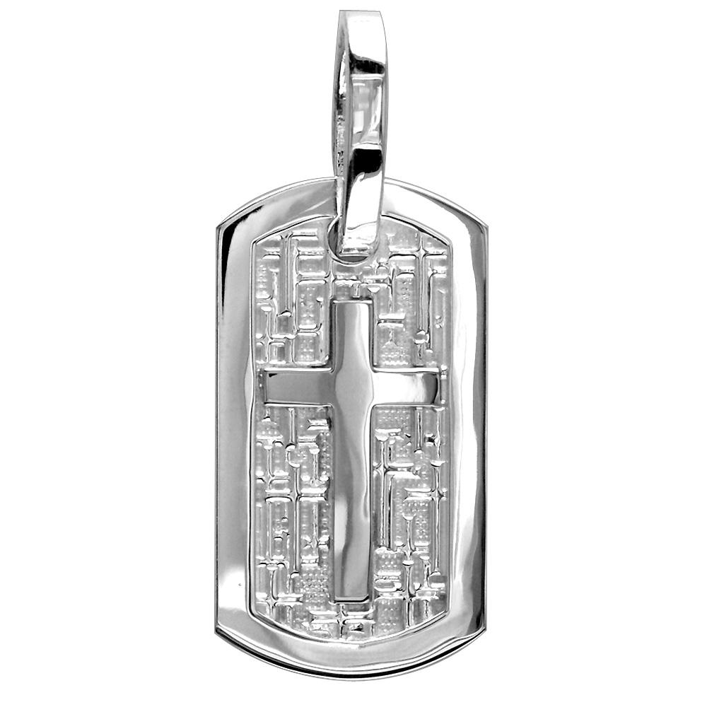 Large Cross Dog Tag Pendant with Crosses Background in 14K White Gold