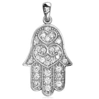 Large Hamsa Hand of God Charm in Sterling Silver set with Cubic Zirconias