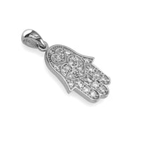 Medium Hamsa Hand of God Charm in Sterling Silver set with Cubic Zirconias