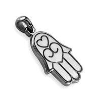 Medium Hamsa, Hand of God Charm with Black in Sterling Silver