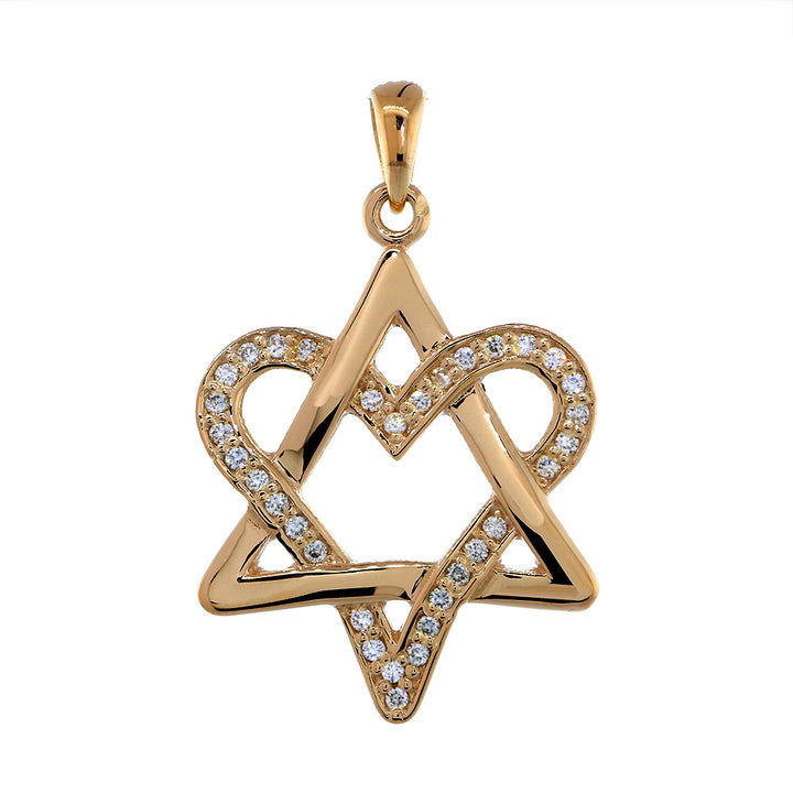 Open Diamond Heart Star of David, Jewish Star Pendant, 0.25CT in 14K Pink, Rose Gold