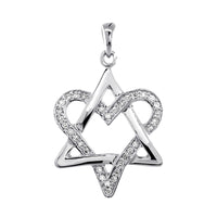 Open Diamond Heart Star of David, Jewish Star Pendant, 0.25CT in 14K White Gold