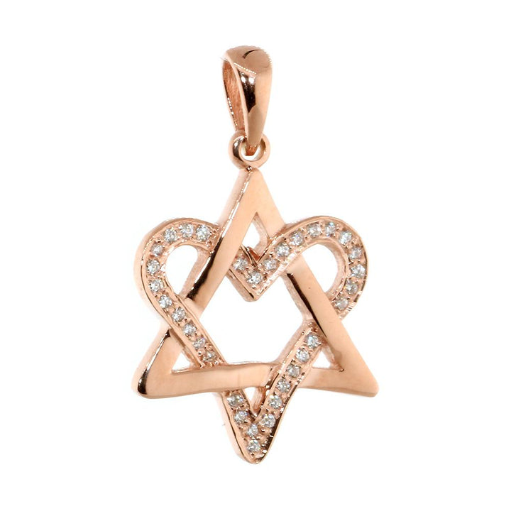 Small Open Diamond Heart Star of David, Jewish Star Pendant, 0.20CT in 14K Pink, Rose Gold
