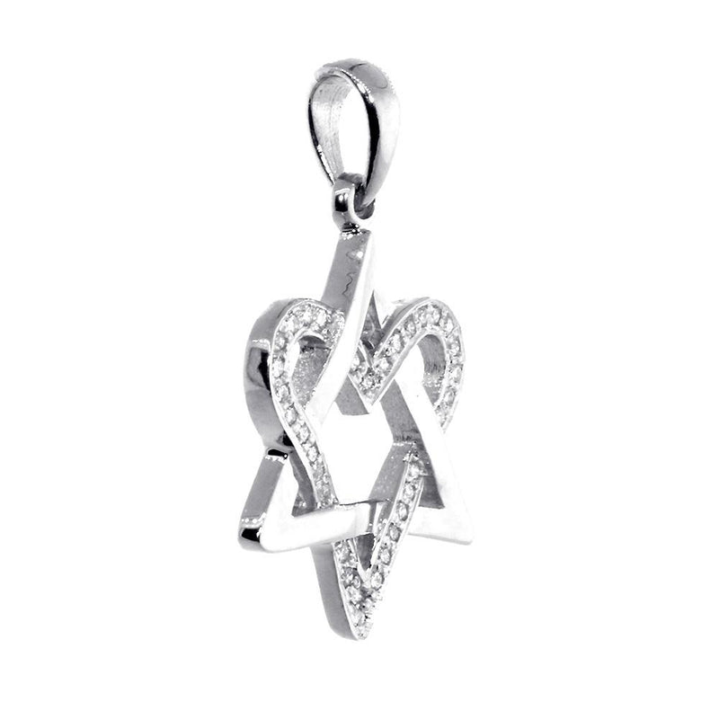 Small Open Diamond Heart Star of David, Jewish Star Pendant, 0.20CT in 14K White Gold