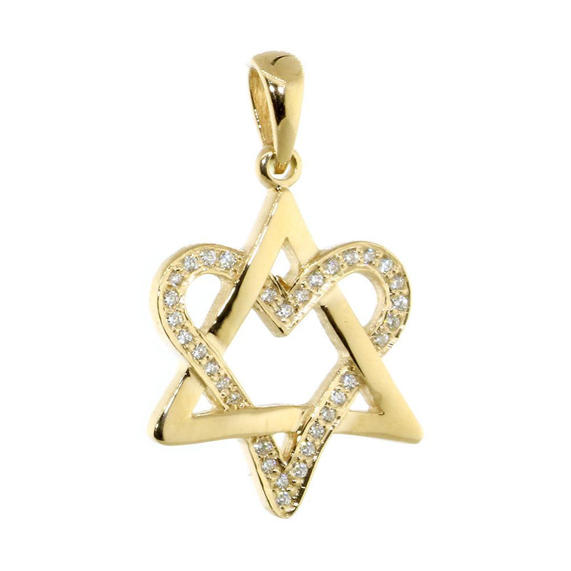 Small Open Diamond Heart Star of David, Jewish Star Pendant, 0.20CT in 18K Yellow Gold