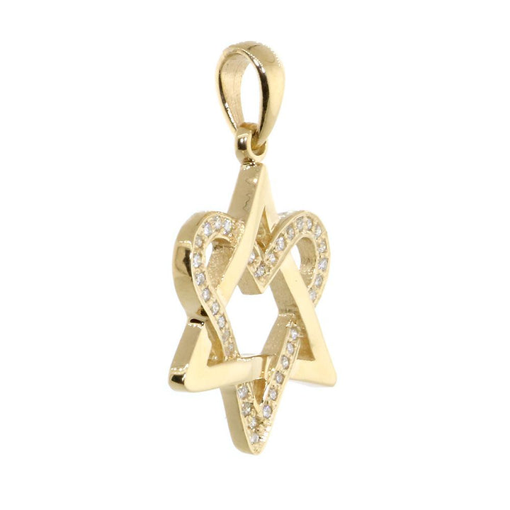 Small Open Diamond Heart Star of David, Jewish Star Pendant, 0.20CT in 18K Yellow Gold