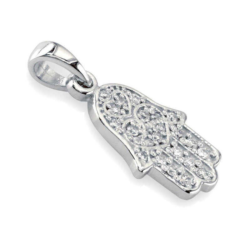 Small Hamsa Hand of God Charm in Sterling Silver set with Cubic Zirconias