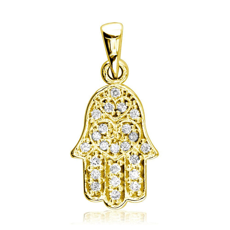 Small Diamond Hamsa, 0.25CT, Hand of God Charm in 14K Yellow Gold