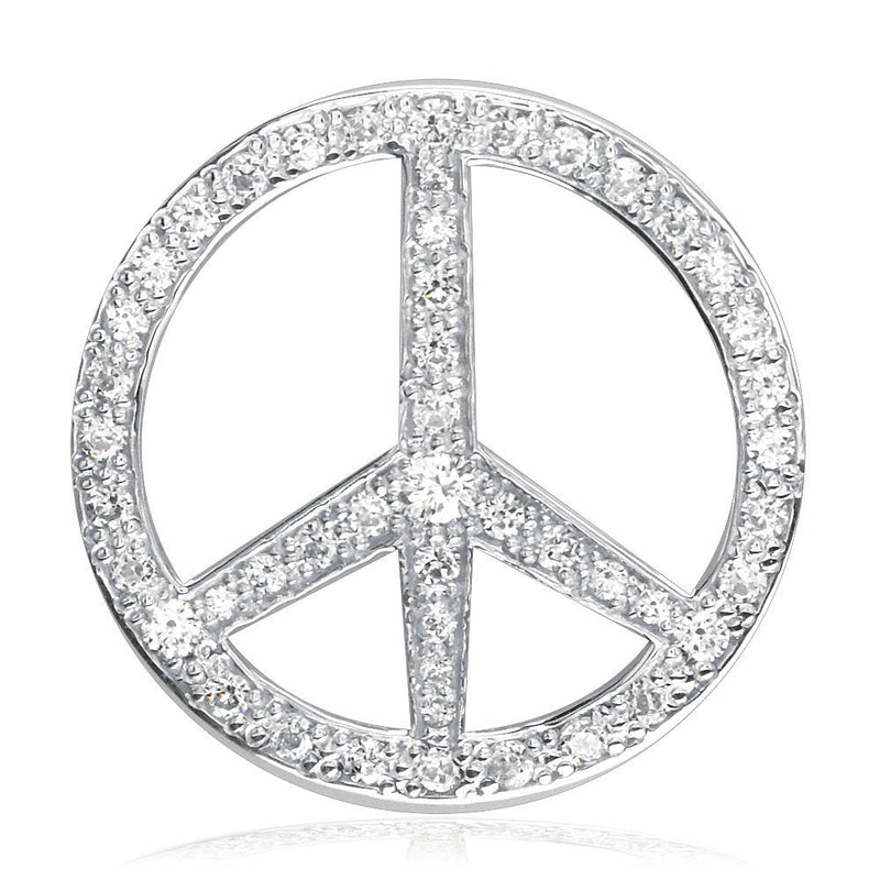 Large Peace Sign Charm, 1 1/8 Inch with Cubic Zirconias in Sterling Silver
