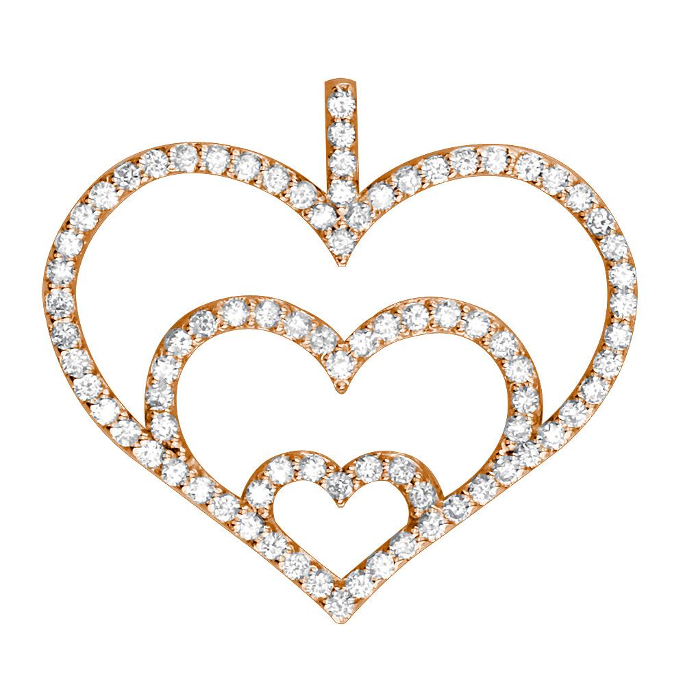Triple Heart Diamond Pendant, 0.84CT in 18K Pink, Rose Gold