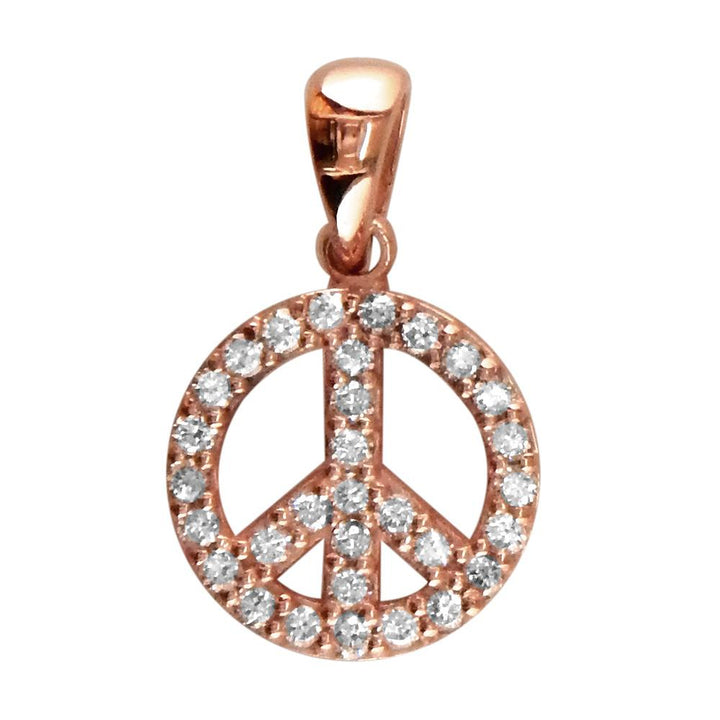 Small Diamond Peace Sign Charm, 0.35CT, Half Inch in 14K Pink, Rose Gold