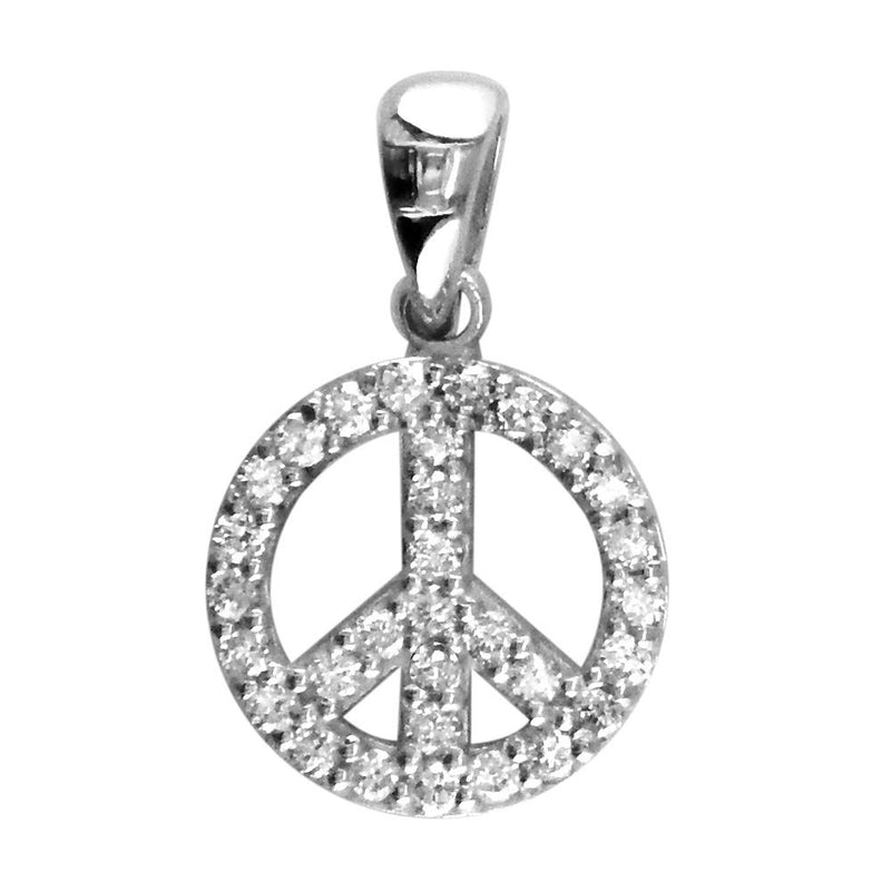 Small Diamond Peace Sign Charm, 0.35CT, Half Inch in 14K White Gold