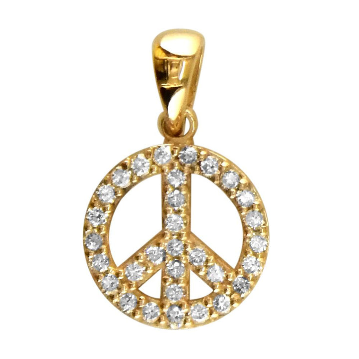 Small Diamond Peace Sign Charm, 0.35CT, Half Inch in 14K Yellow Gold