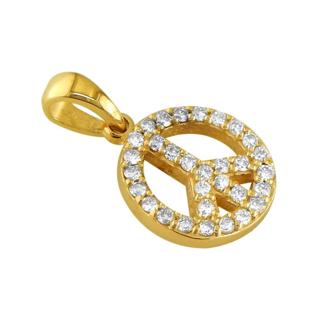 Small Diamond Peace Sign Charm, 0.35CT, Half Inch in 18K Yellow gold