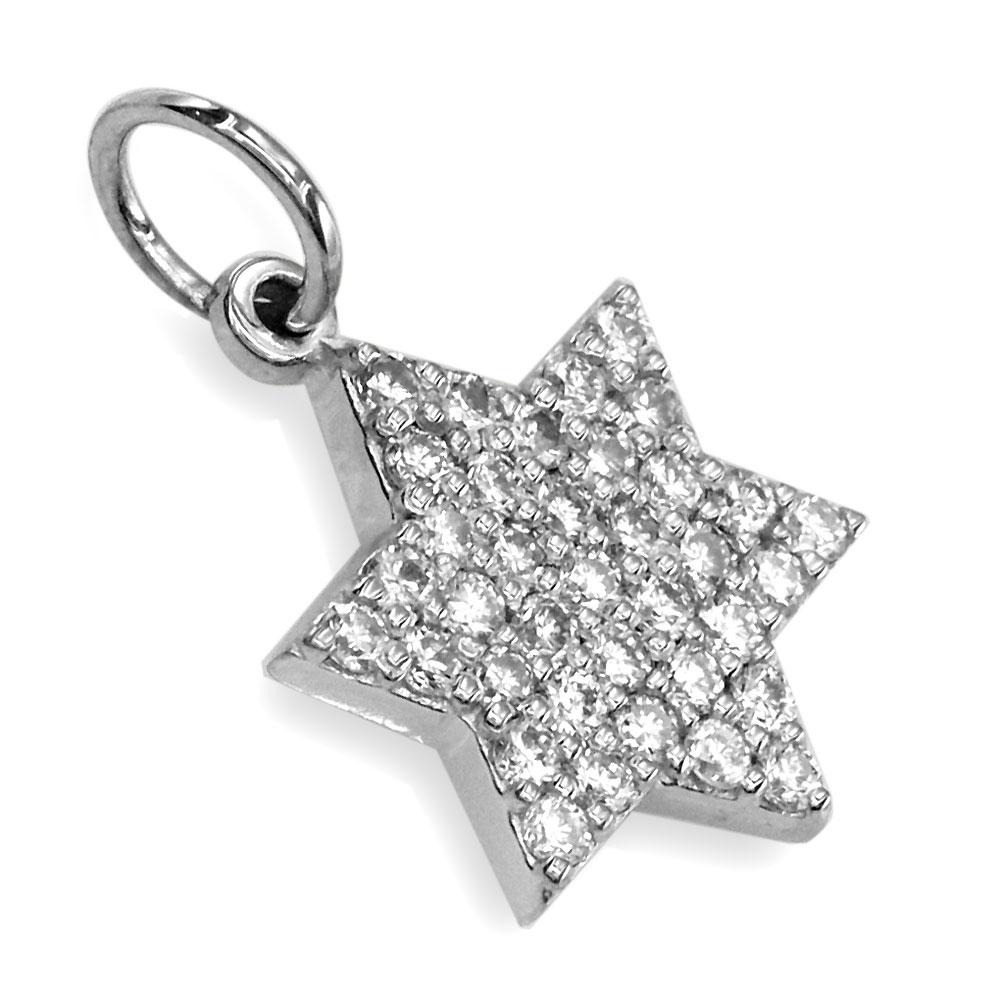 Small Diamond Star of David, Jewish Star Pendant, 0.44CT in 14K White Gold