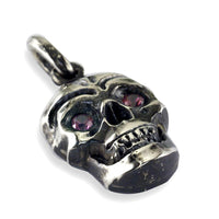 Large Blackened Sterling Silver Skull Pendant with Garnet Eyes
