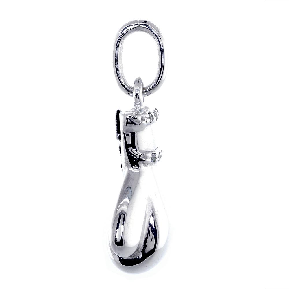 Left Handed Boxing Glove Pendant with Cubic Zirconias, 1 Inch in Sterling Silver