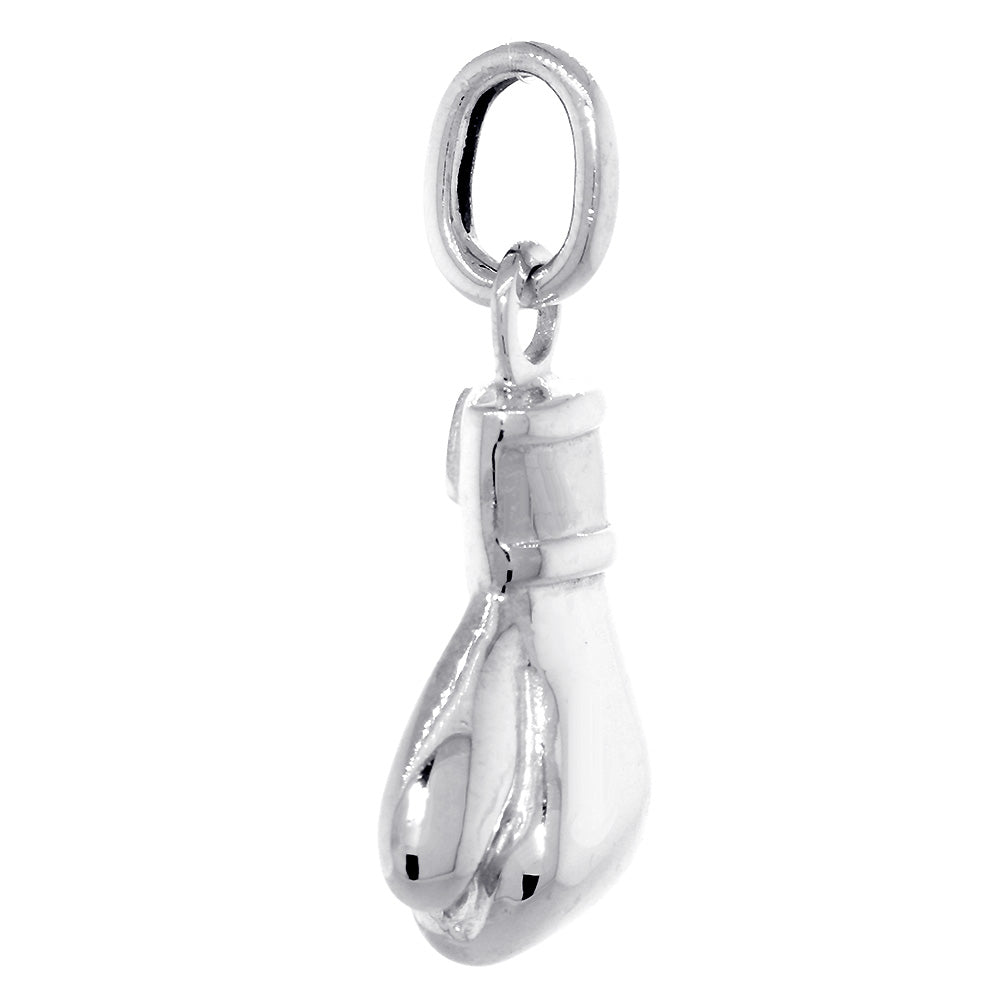 23mm Solid Left Handed Boxing Glove Pendant in 14k White Gold