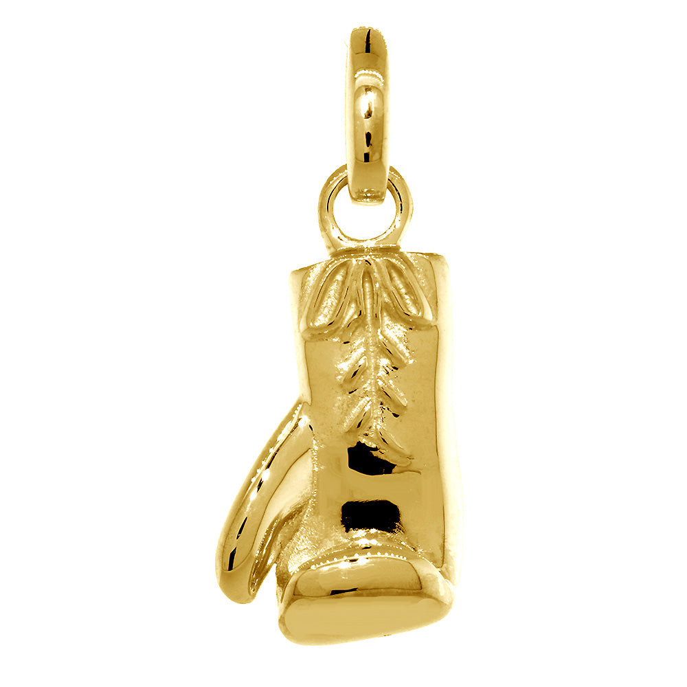 23mm Solid Right Handed Boxing Glove Pendant in 14k Yellow Gold