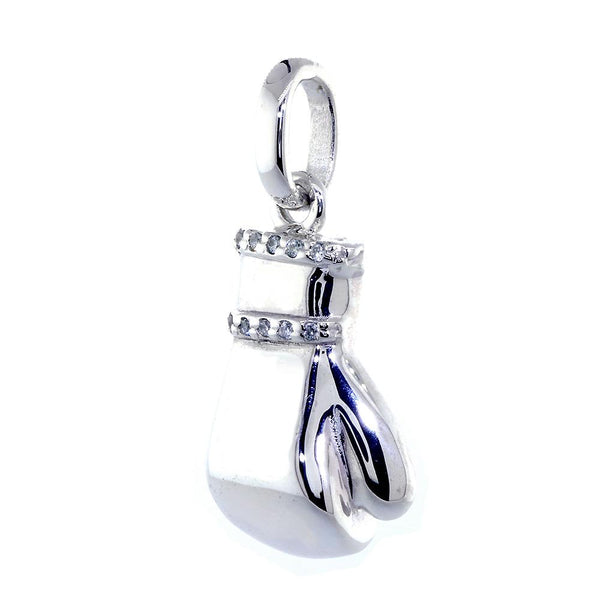 Right Handed Boxing Glove Pendant with Cubic Zirconias, 1 Inch in Sterling Silver