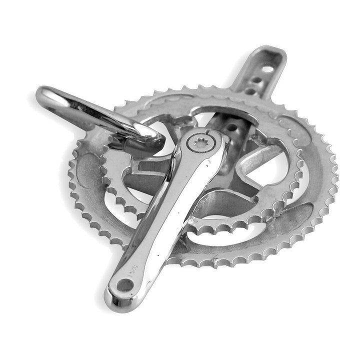Extra Large Bicycle Crank Pendant with Cubic Zirconias, Bike Sprocket Wheel in 18k White Gold